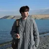 Suéter Masculino Boêmio com Tranças Gola Redonda Outono Japonês Retrô Jaqueta de Malha Casual