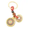Llavero de Moneda de Cinco Emperadores de Cobre Genuino con Colgante de Diamante Giratorio, Colgante de Aleación Hueca de Estilo Tibetano de Moda con el Mantra de Seis Palabras