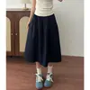 Saia de Verão Feminina Azul Marinho Nova Cintura Alta Antirrugas Secagem Rápida Saia Guarda-Chuva Roupa de Trabalho Saia Midi Linha A Rodada