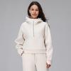 Sudadera Cálida de Terciopelo para Mujer de Manga Larga Casual Moda Scuba con Capucha Media Cremallera Suelta Chaqueta Deportiva de Yoga