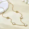 Collar de Acero Inoxidable 304 Chapado en Oro de 18 Quilates para Mujer, Hueco, con Flor de Cinco Pétalos y Estrella, Incrustado con Concha y Circonita, Moderno y Lujoso