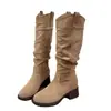 Botas Altas de Tacón Grueso con Corte en V, Novedad Otoño 2026, para Mujer, Estilo Western, Tacón de Bloque, Efecto Adelgazante, Botas Largas de Motocicleta