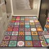 Alfombra de Piso de Terciopelo de Cristal con Azulejo Americano Retro, Resistente a Manchas y Suciedad para Puerta de Entrada, Felpudo Antideslizante Transfronterizo