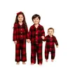 Nuevo conjunto de pijama casual de moda a cuadros con solapa de manga larga estilo navideño europeo y americano para familia, padre e hijo 2630