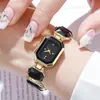Transmisión en vivo de reloj pequeño de azúcar color gema grande esmeralda nicho alta gama lujo moda pulsera reloj mujer
