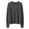 Nova camisa básica de cashmere 100% feminina para outono e inverno, gola redonda, trançada, macia e versátil, modelagem solta