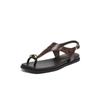 Sandálias de Praia Estilo Resort com Saia Novo Estilo 2025 Couro Genuíno Bico Quadrado Tira no Tornozelo Fivela de Metal Chinelo Sandálias Romanas