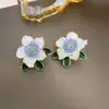 Pendientes de Botón de Camelia Coloridos Frescos y Sencillos con Diamantes, Elegantes, Dulces, Exquisitos, Lujo Ligero, Pendientes Versátiles de Nicho
