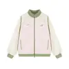 Jaqueta Feminina 2026 Cor Original Color Block com Gola Alta e Zíper, Blusa de Moletom Cardigan Casual com Mangas Raglan Soltas de Malha Espuma