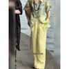 Traje Casual de Moda Amarillo Fluorescente Nuevo 2025 para Mujer, Temperamento de Alta Gama, Traje de Verano Adelgazante y Cubre-Carnes con un Conjunto Completo