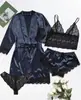 Conjunto de Pijama Feminino de Renda Sexy para Casa Conjunto de Quatro Peças
