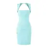 Vestido Sexy de Triángulo con Espalda Descubierta Estilo Francés, Nuevo Modelo de Verano, Ceñido a la Cintura, Corte Ajustado, Fruncido, Vestido Bodycon, Vestido Midi de Color Sólido para Mujer