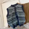 Cárdigan de punto con botones, cuello redondo, estilo étnico relajado vintage/otoño, rayas jacquard retro de color contrastante, chaleco para mujer