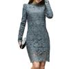 Vestido elegante de encaje adelgazante de estilo coreano nuevo de primavera y verano con leche de papaya, falda base de cuello redondo y manga larga hueca a la moda