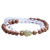 Pulsera de doble aro de sándalo antiguo natural de 6 mm con cristal blanco, plata 925 bañada en oro, calabaza para hombres y mujeres, pulsera de cuentas de Buda apiladas