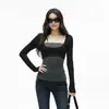 Colección nueva de otoño e invierno para mujer transfronteriza europea y americana: top sin tirantes, cubrehombros corto sin mangas y escotado, conjunto de camiseta de dos piezas