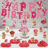 Banner de fiesta temática romántica transfronteriza para niñas, banner de cumpleaños de oso Cupido, decoraciones para topper de pastel