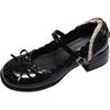 Zapatos de tacón grueso estilo ballet francés, boca poco profunda, que aumentan la altura, color negro, para mujer, nuevo modelo Verano 2026, adecuados para combinar con faldas, Zapatos Mary Jane de piel