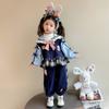 Conjunto Estilo Preppy para Meninas Outono e Inverno 2025 Novo Conjunto de Veludo Espessado para Crianças Estilo Western Uniforme JK Conjunto de Duas Peças para Bebê Tendência