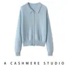 Suéter de punto con cuello polo, chaqueta de punto de cachemir holgada casual, cárdigan de cachemir con patrón de gofres y cremallera bidireccional para mujer