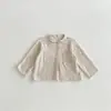 Camisa de Rayas Verticales Estilo Coreano para Niños Primavera/Verano 2026 Camisa Básica de Manga Larga para Bebés y Niños Pequeños Top de Bebé con Cuello Estilo Japonés