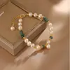 Novo Bracelete de Pérola de Água Verde Jade Estilo Chinês Formato Oval, Bracelete Quadrado de Ágata Vermelha do Ano de Nascimento para Mulheres