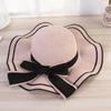 Sombrero de Paja con Lazo Daquan Sombrero de Playa de Verano para Mujer Sombrero de Ala Ancha con Cinta Sombrero para el Sol con Cinta de Perlas Sombrero Protector Solar