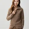 Cardigan de tricô de cashmere com zíper duplo e corte solto para mulheres, gola reversa, mangas compridas, casaco de tricô, ponto musgo, espessado, estilo simples
