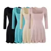 Vestido de Punto Estilo Francés Sexy Elegante Cuello Cuadrado Manga Corta Otoño Nueva Llegada Ceñidor de Cintura Adelgazante Favorecedor Falda Corta Chica Caliente