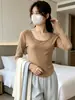 Camiseta Interior de Manga Larga para Mujer en Otoño e Invierno, Ropa Interior Fina, Top Asimétrico Ajustado Sexy, Camiseta Sexy para Chica Caliente con Cuello Redondo
