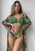 2025 Nueva Blusa de Encaje Dividido para Exportación Traje de Baño Bikini Estampado de Exportación Europea y Americana para Mujer Traje de Tres Piezas