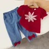 Ropa para Bebés Niñas 0-3 Años Verano Top Texturizado de Manga Abullonada para Bebé Niña + Pantalones de Mezclilla En Stock