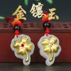 Pingente de Jade Dourado Inlaid Jade Genuíno Pedra Trevo de Quatro Folhas Jade Branco Hotan Pingente Dourado Colar de Jade para Homens e Mulheres