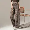 Jeans de estampado de leopardo para mujer, nuevo estilo primavera y otoño 2026, de cintura alta, holgados, de pierna recta, de pierna ancha, adelgazantes, versátiles, versión estrecha, pantalones de corte curvo
