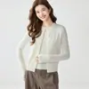 Cárdigan de Cachemira para Mujer Cuello Redondo Botones Tejido Prendas de Abrigo Versátil Elegante Simple Suéter Chaleco de Lana Conjunto de Dos Piezas