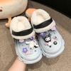 Zapatillas de algodón con tacón para mujer, bonitas zapatillas de cueva para otoño e invierno, con forro polar, suela gruesa cálida, antideslizantes y desmontables, para uso exterior.