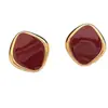 Pendientes Geométricos Exquisitos Rojos, Pendientes de Esmalte Goteado Rojo Vino Ancora de Año Nuevo, Pendientes de Alto Nivel Estilo Hong Kong Retro de Lujo Ligero