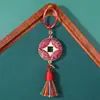 Brocado da Dinastia Song Moeda Antiga Bordado Dupla Face Pingente de Liga de Zinco Borla Artesanal Ornamento Chaveiro Estilo Chinês DIY Decoração