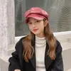 Sombrero de Mujer para Primavera y Otoño Moda Coreana Sombrero Octagonal de Cuero Sombrero de Moda para Mujer Tendencia Boina Sombrero Militar de Pintor