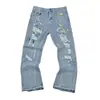 Ga Venta al por Mayor Comercio Exterior Transfronterizo Marca de Moda Jeans de Mezclilla Acampanados Lavados Desgastados Patchwork Unisex