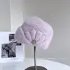 Gorro de Punto Grueso Cálido de Piel de Conejo para Mujer con Flores de Pedrería, Gorro de Moda para Proteger los Oídos, Adelgazante, a Prueba de Frío, Gorro de Tejer Moderno