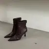 Botines de tacón alto de punta fina estilo francés para mujer, botas ajustadas de cuero suave, botas de moda versátiles y elegantes, patchwork retro negro