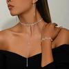 Juego de Collar y Aretes Transfronterizo Europeo y Americano para Novia Boda Simple Combinable Precioso Lujo Ligero Cadena Grabada Juego de Pedrería