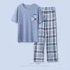 Pijama de hombre para primavera y verano, pantalones cortos de algodón de manga corta, traje de outer wear y ropa de casa para estudiantes de otoño e invierno, talla grande