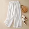 Pantalones cropped de algodón y lino de pierna ancha para mujer, lino casual de verano, delgados, rectos, para mamás, talla grande, para chica gordita, adelgazantes, verano