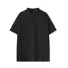 Camiseta Henley de Manga Corta para Hombre 2026 Retro Americano Deconstruida Sensación de Alta Gama Talla Grande Hombro Normal Camisa Polo de Manga Corta Adelgazante