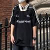 Verão solto Pu bonito carta casual jersey T- shirt dos homens Americano retro all-match Moda casal de manga curta moda