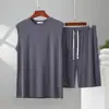 Conjunto Casual de Dos Piezas de Verano Nuevo, Chaleco sin Mangas de Modal para Hombre y Pantalones de Cinco Puntos, Holgado, Talla Grande, Conjunto de Ropa para el Hogar