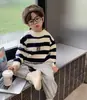 Suéter para niños Otoño e Invierno Rayado 2024 Estilo Coreano Color-Block Jersey Bebé Tejido Top con Forro Polar y Grueso