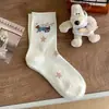 Meias de Desenho Animado para Meninos e Meninas, Estilo Fino de Verão, Meias Jacquard de Algodão para Meia-Panturrilha com Cachorro Dachshund, Meias Doces Versáteis para Estudantes com Laço e Babado